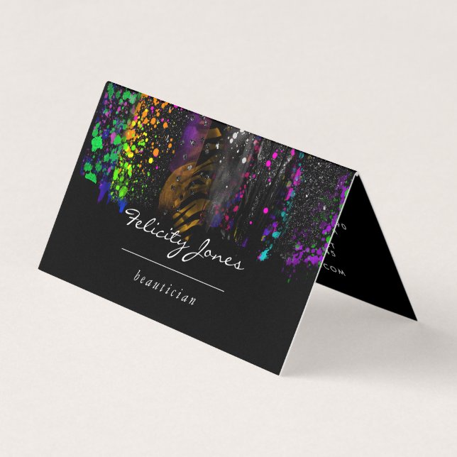  Black and Neon Brush Strokes Business Card (Front)