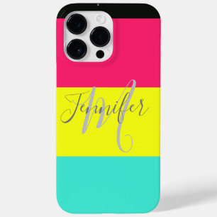 Black and Neon Colour Block Stripe Monogram Name Case-Mate iPhone 14 Pro Max Case