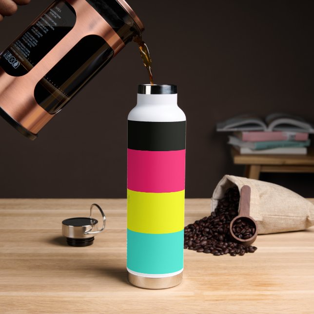 Black and Neon Colour Block Stripe Monogram Name Water Bottle (Coffee)