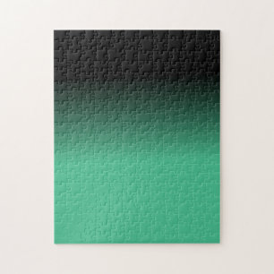 Black and Ocean Green Ombre Pattern Jigsaw Puzzle