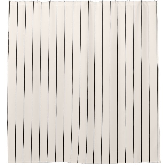 Black and Off White Stripes Shower Curtain (Front)