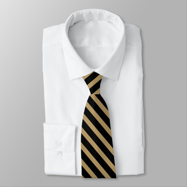 Black and Old Gold University Stripe Tie (Tied)