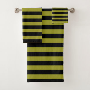 Black And Olive Green Horizontal Stripe Bath Towel Set
