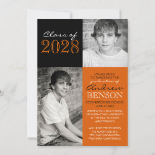 Black and Orange 2 Photo Graduation Announcement