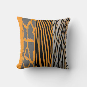 Black And Orange Animal Printed Zebra Stripe Cushion