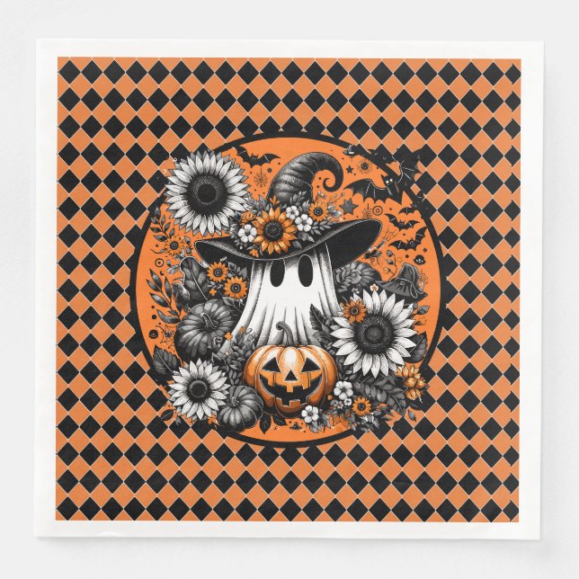 Black And Orange Argyle Ghost  Napkin (Front)