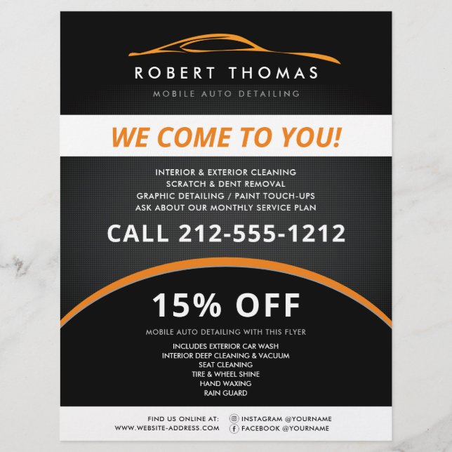 Black and Orange Auto Detailing, Car Wash Flyer (Front)