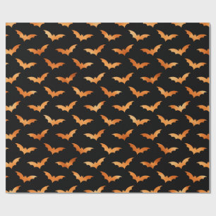 Black and Orange Bat Pattern Wrapping Paper