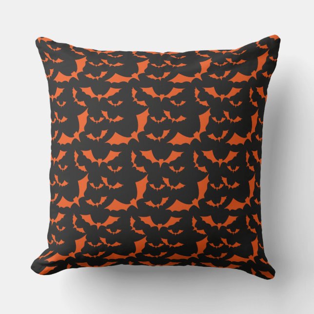 black and orange bats halloween pattern cushion (Front)