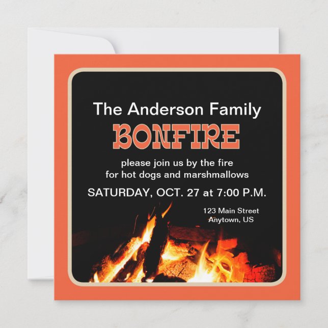 Black and Orange Bonfire Party Invitation (Front)