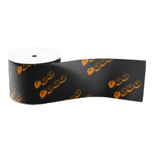 Black and Orange Boo Typography Pattern Halloween Grosgrain Ribbon