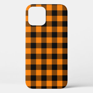 Black and Orange Buffalo Check iPhone 12 Case