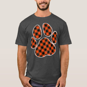 Black And Orange Buffalo Plaid Dog Paw Print for A T-Shirt