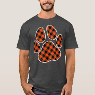 Black And Orange Buffalo Plaid Dog Paw Print for A T-Shirt