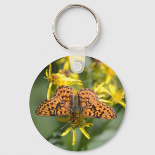 Black and Orange Butterfly on Yellow Flowers Key Ring