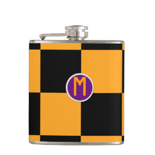 Black and Orange Check Pattern Hip Flask
