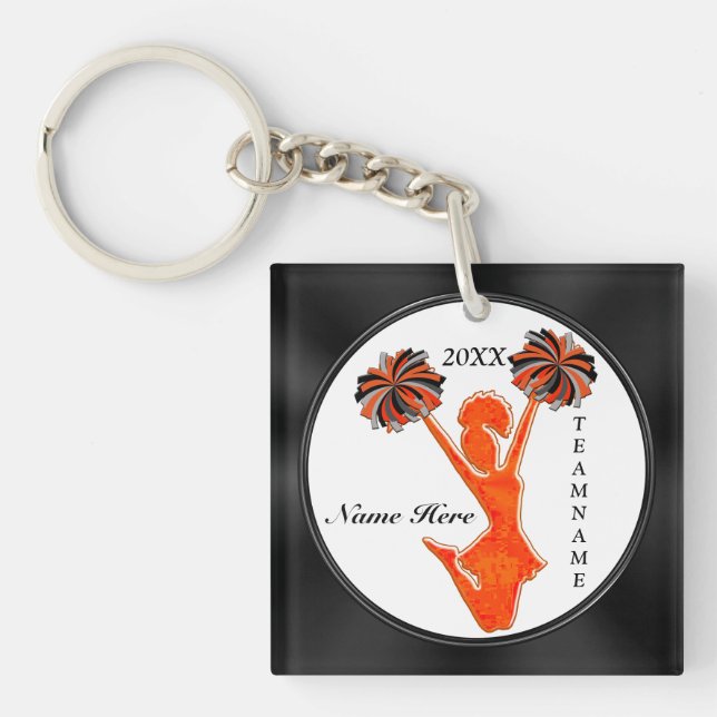 Black and Orange Cheer Keychains with 3 TEXT BOXES (Front)