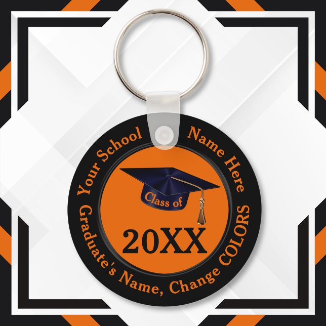 Black and Orange, Class Reunion Keepsakes, Reunion Key Ring (Personalized graduation keychains. Great as cheap, graduation favors. Orange and Black Keychains.)