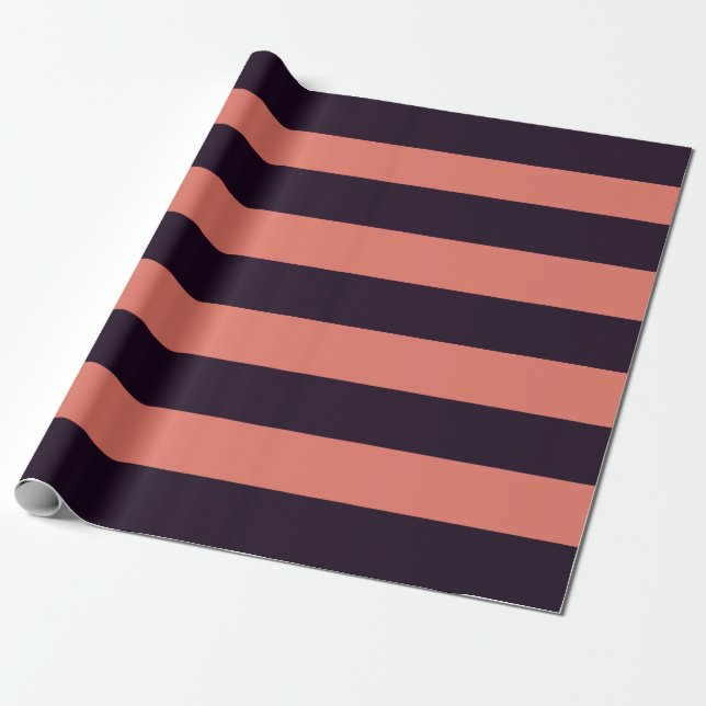 Black and Orange Cool Tone Awning Stripes Wrapping Paper (Unrolled)
