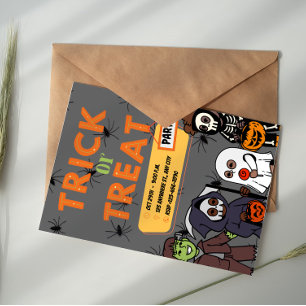 Black and Orange Costume Halloween Trick or Treat  Invitation