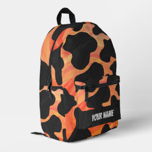 Black and Orange Cow Pattern Monogram Printed Backpack