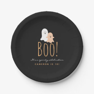 Black and Orange Cute Ghosts Boo! Halloween Paper Plate