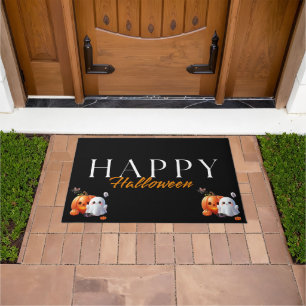 Black and Orange Cute Happy Halloween Doormat
