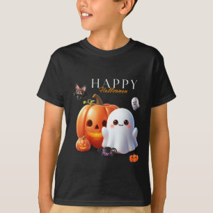 Black and Orange Cute Happy Halloween T-Shirt
