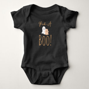 Black and Orange Cute Peek-A-Boo! Ghosts Halloween Baby Bodysuit