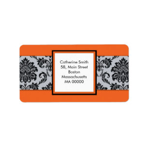 Black and Orange Damask Address Labels