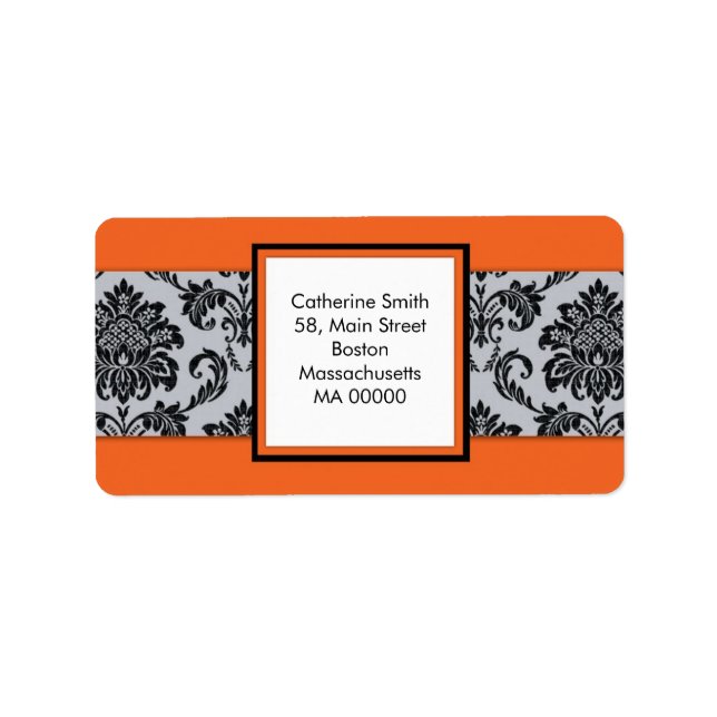 Black and Orange Damask Address Labels (Front)