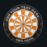 Black and Orange Dartboard with custom text<br><div class="desc">Dartboard with black and orange colours and two custom text areas.</div>