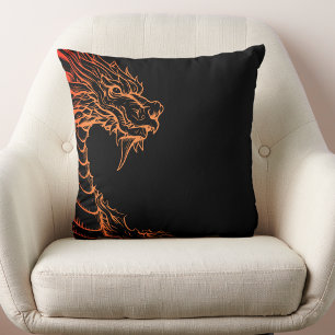 Black and Orange Dragon Print Throw Pillow