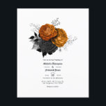 Black and Orange Floral Gothic Wedding Flyer<br><div class="desc">Faux foil halloween gothic wedding invitation featuring black and orange roses and a skull damask pattern. Ideal for a garden wedding or any given theme. Envelopes are not included. For thicker invitations with envelopes included and matching products on the same theme please see the collection below.</div>