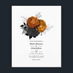 Black and Orange Floral Gothic Wedding Flyer<br><div class="desc">Faux foil halloween gothic wedding invitation featuring black and orange roses and a skull damask pattern. Ideal for a garden wedding or any given theme. Envelopes are not included. For thicker invitations with envelopes included and matching products on the same theme please see the collection below.</div>