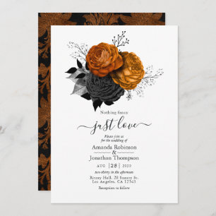 Black and Orange Floral Gothic Wedding Invitation