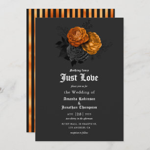 Black and Orange Floral Gothic Wedding Invitation
