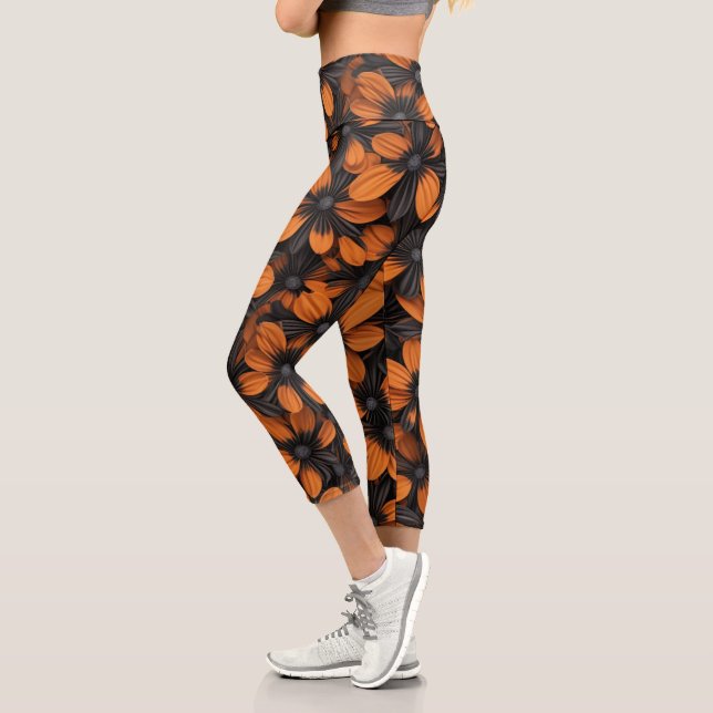 Black and Orange Floral Leggings (Left)