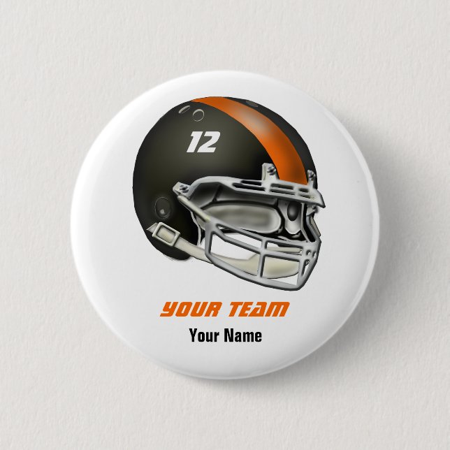 Black and Orange Football Helmet 6 Cm Round Badge (Front)