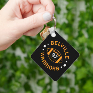 Black and Orange Football Jersey Number Photo Key Ring