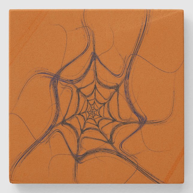 Black and Orange Fractal Square Coaster (Front)