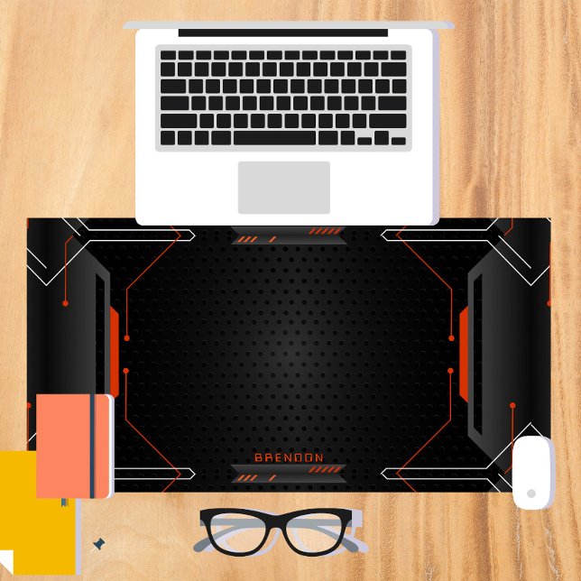 Black and orange geometric gaming background desk mat (Creator Uploaded)