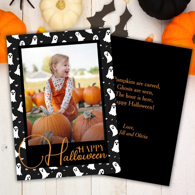 Black And Orange Ghostly Halloween Custom Photo Holiday Card (Black And Orange Ghostly Halloween Custom Photo Holiday Card)