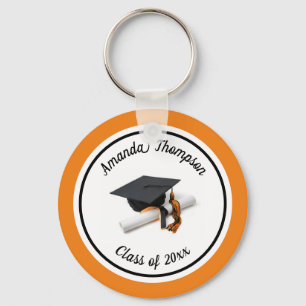 Black and Orange Graduation Cap and Tassel Key Ring