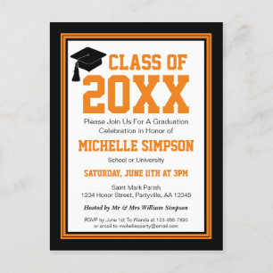 Black and Orange Graduation Party Invitation Postcard