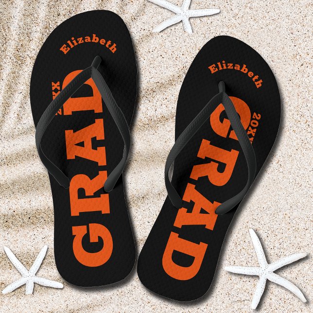 Black and Orange Graduation Senior Class Thongs (Black and Orange Graduation Senior Class Flip Flops)