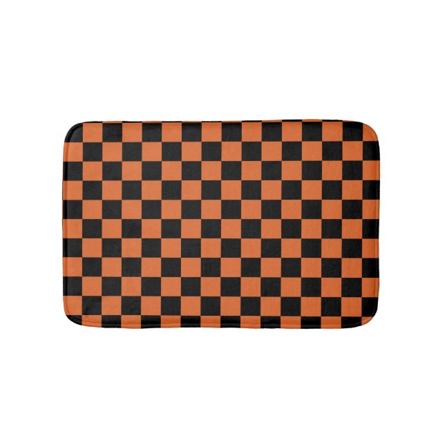 Black and Orange Halloween Chequerboard  Bath Mat (Front)