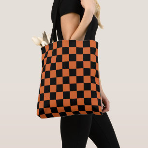 Black and Orange Halloween Chequerboard Tote Bag