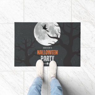 Black and Orange Halloween Full Moon Doormat