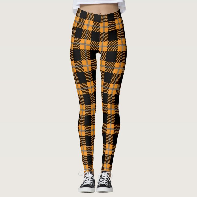 Black and orange Halloween plaid leggings (Front)